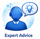 Icon of a person with headphones and a lightbulb above head, labeled 'Expert Advice'