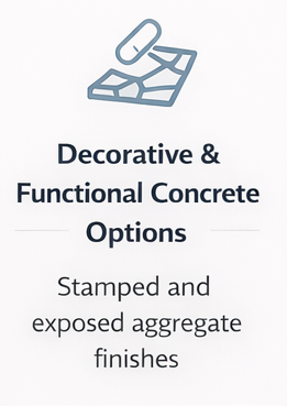 A pamphlet titled 'Decorative & Functional Concrete Options,' describing stamped and exposed aggregate finishes.