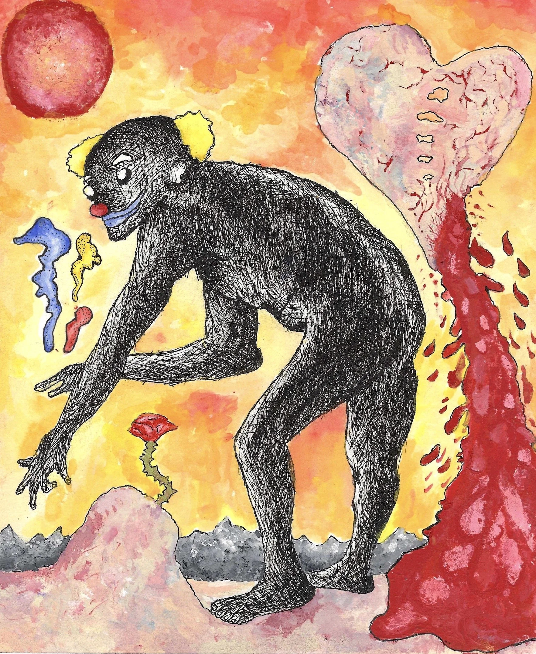 The Fool - Gouache and Ink on watercolor paper