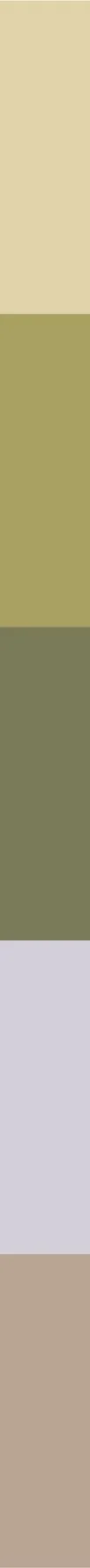 A vertical color palette with five color swatches from top to bottom: light beige, olive green, darker green, grayish purple, soft lavender.