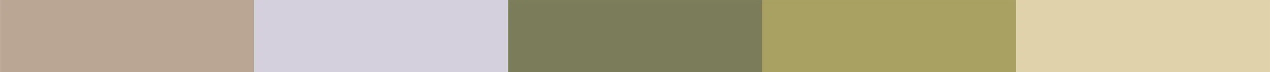 Horizontal color palette with shades of beige, lavender, olive green, and tan.