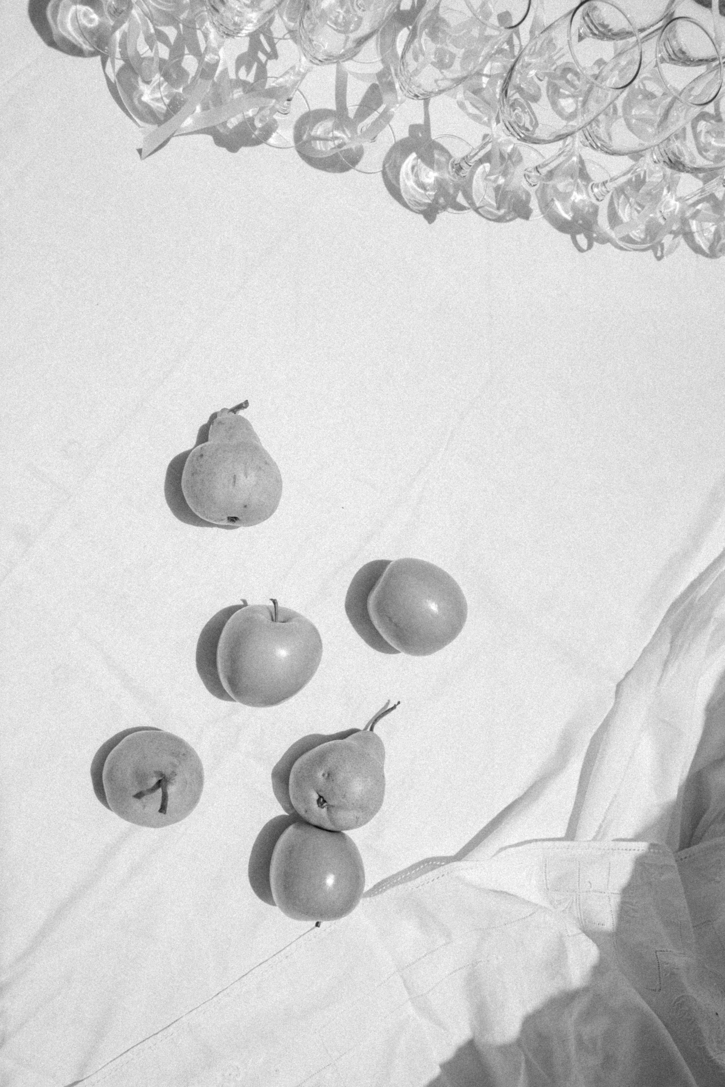 artistic styled shoot of pears in black and white