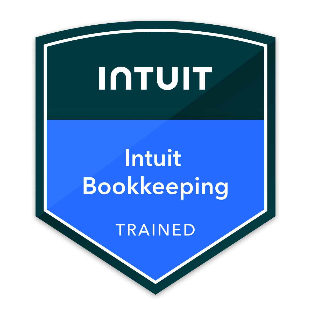 Badge with the text 'Intuit Bookkeeping Trained' in blue and white.