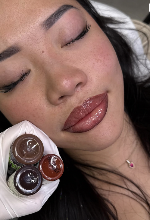 Soft pink lip blush result showing enhanced natural lip shape