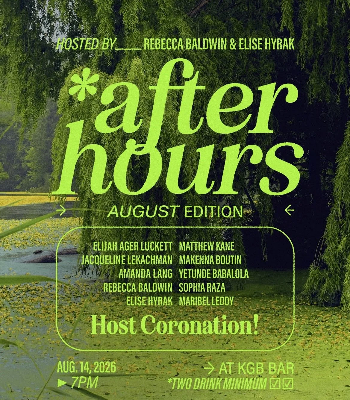 The New School After Hours August 2026 reading.