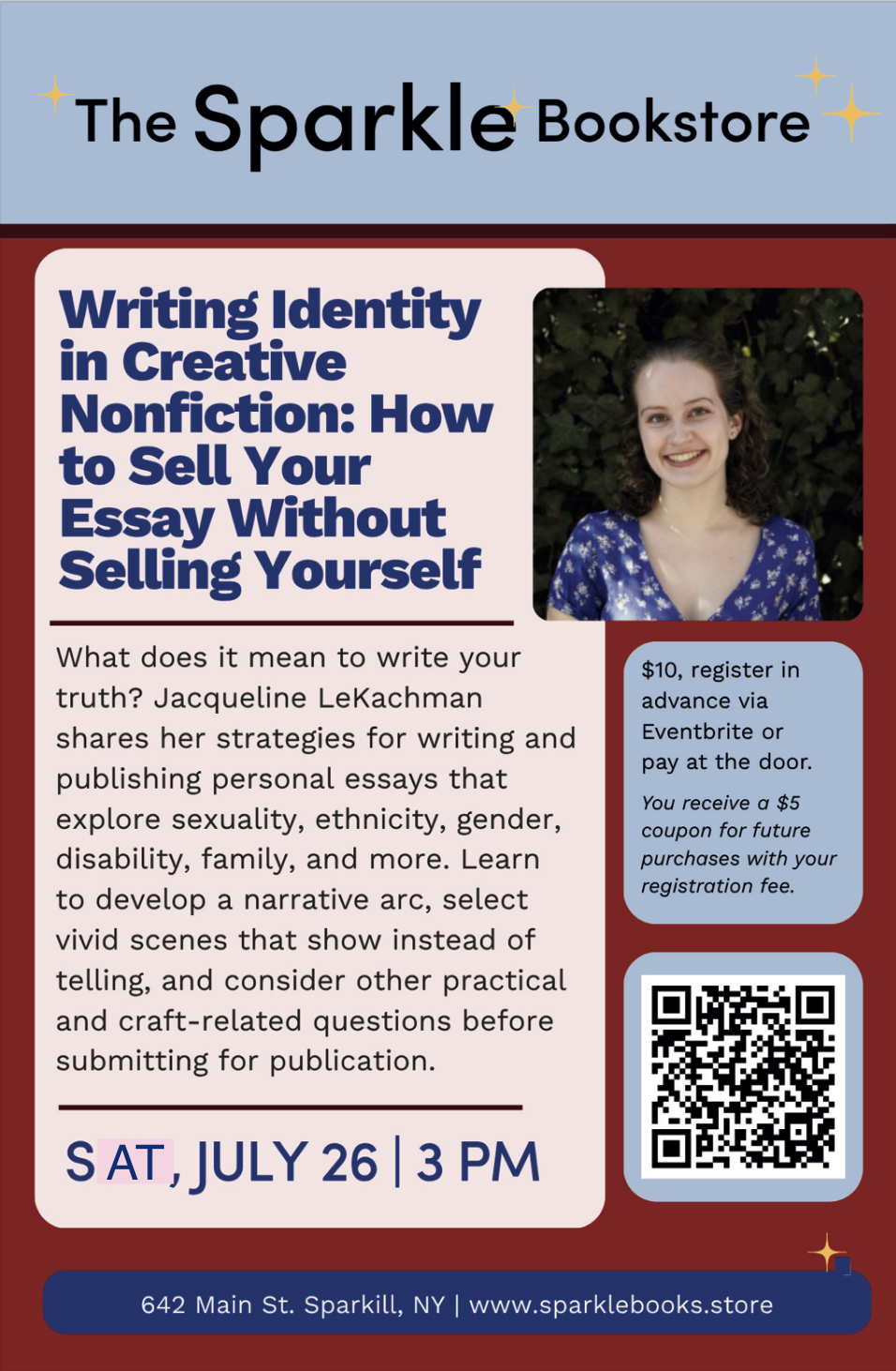 Flyer for writing workshop at The Sparkle Bookstore.
