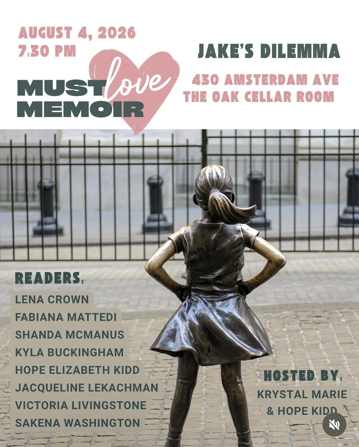 Must Love Memoir reading series flyer.