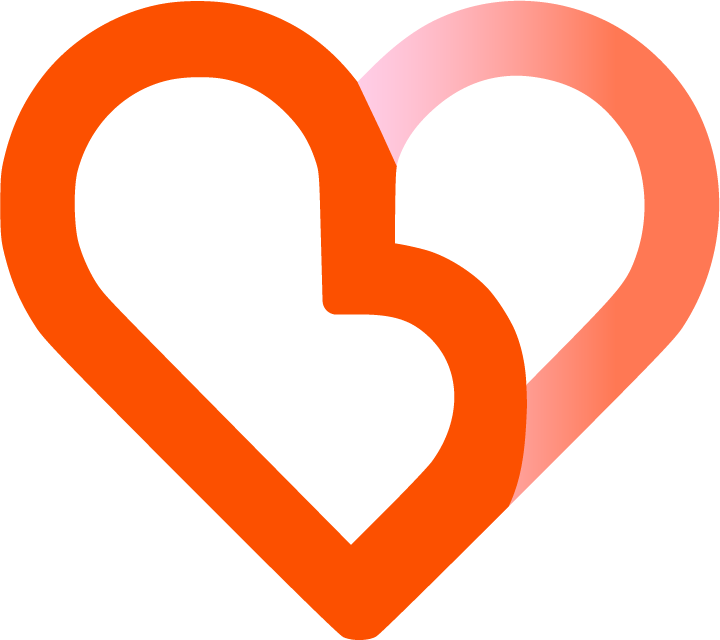Two overlapping hearts, one orange and one pink, on a black background.
