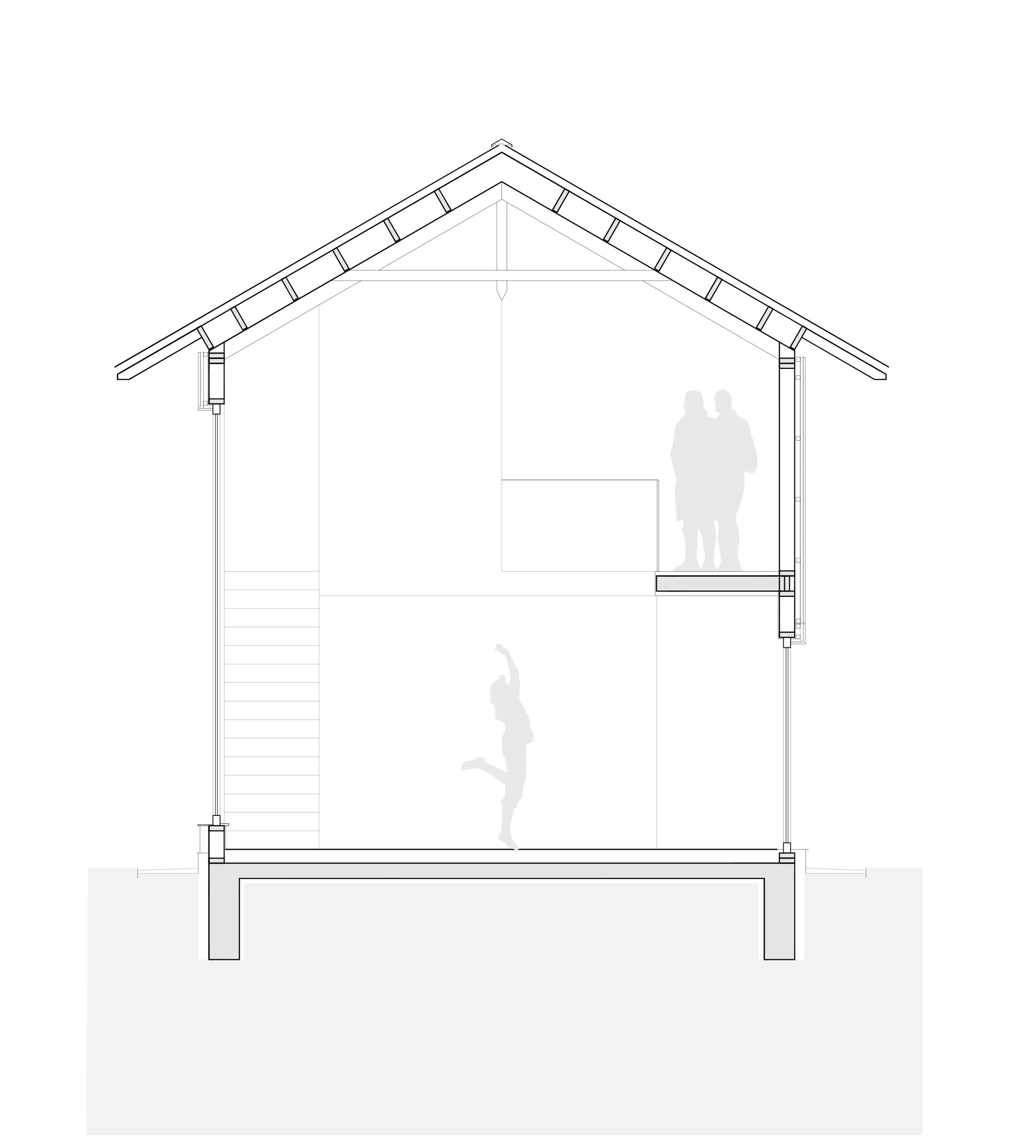 Secțiune arhitecturală locuință de vacanță cu spațiu dublă înălțime