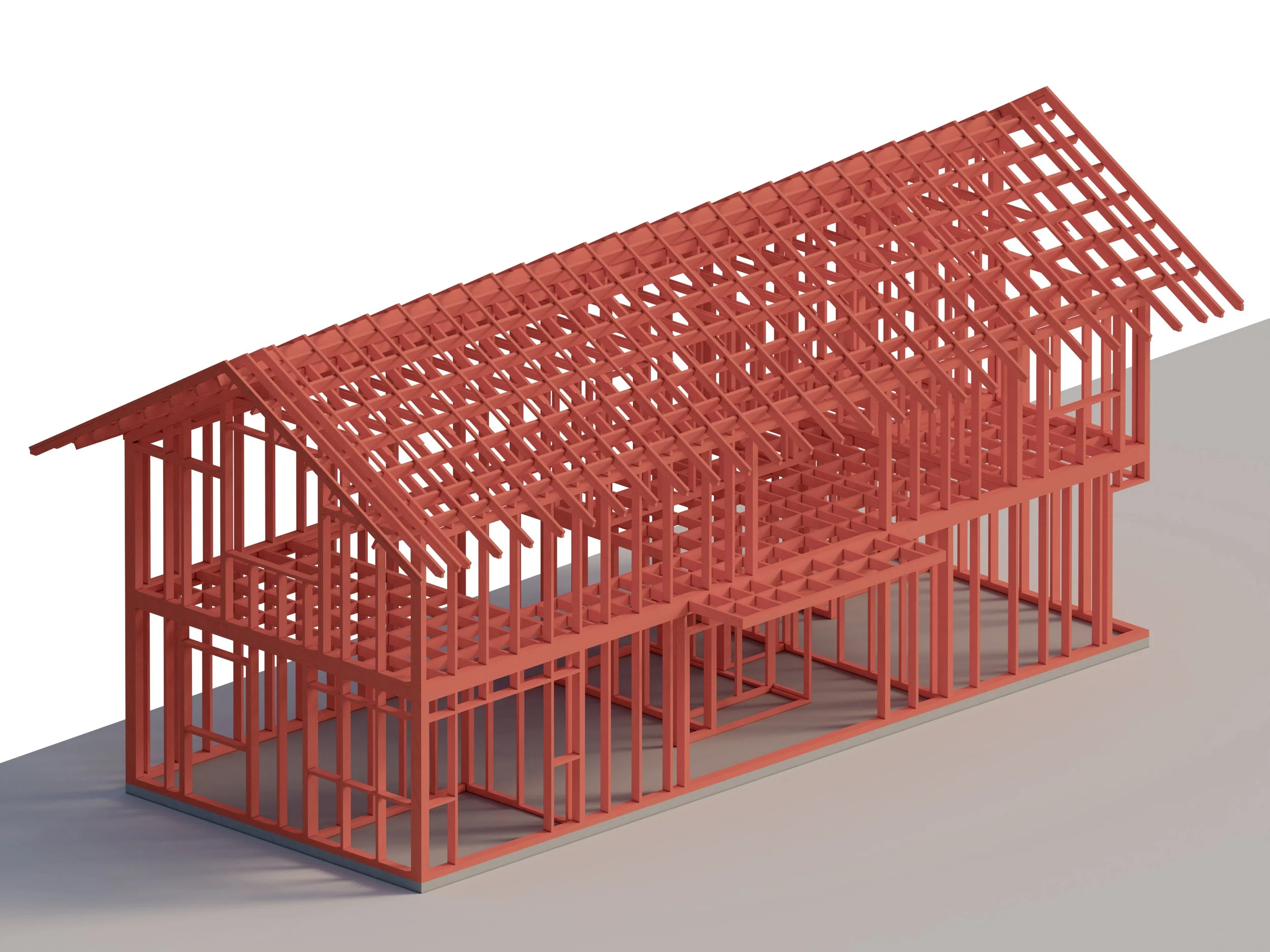 Model 3D structură casă de vacanță din lemn cu acoperiș în două ape