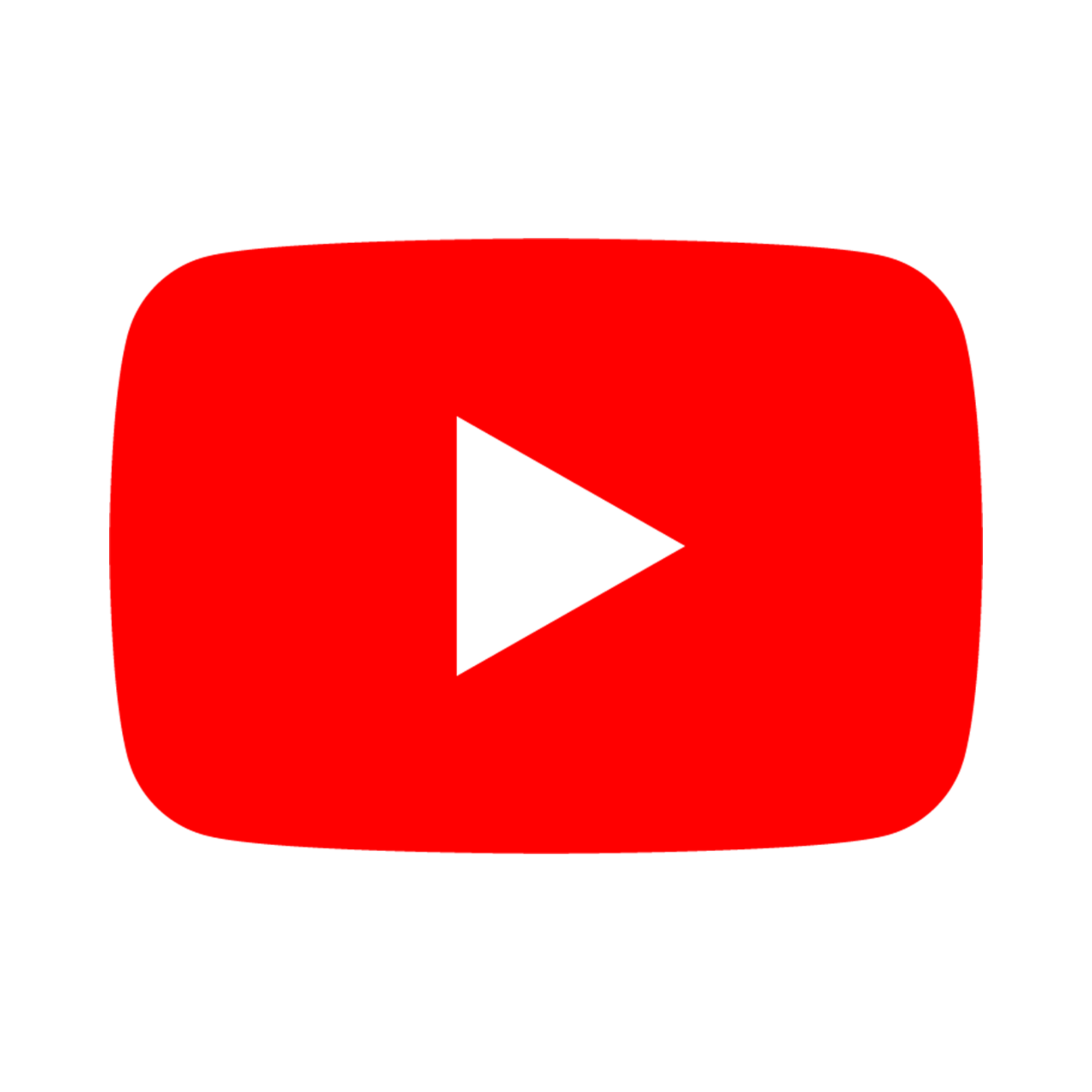 YouTube play button logo, red rectangle with rounded corners, white triangle in center