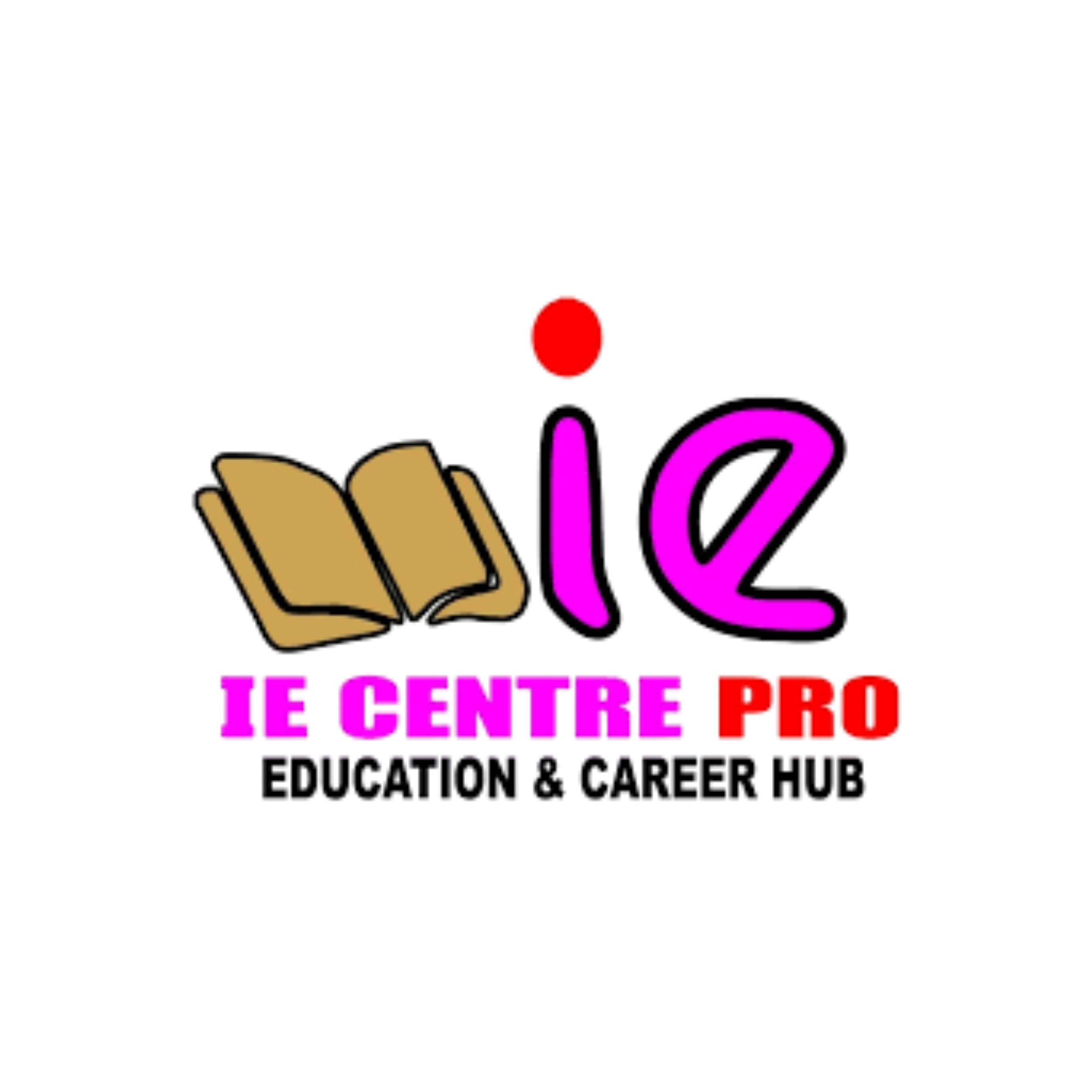 Logo for IE Centre Pro with an open book icon, the word "Live" in pink and purple with a red dot over the "i" and the tagline "Education is the key" in black.