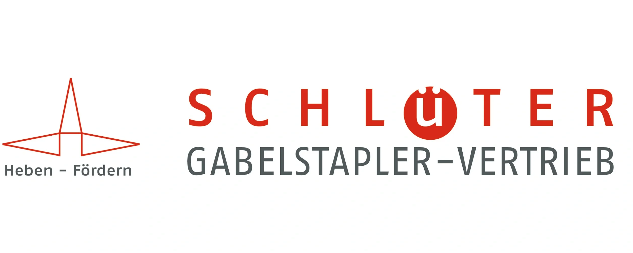Logo der Firma Schlüter Gabelstapler-Vertrieb, mit einem roten Gabelstapler-Symbol und dem Slogan Heben – Fördern.