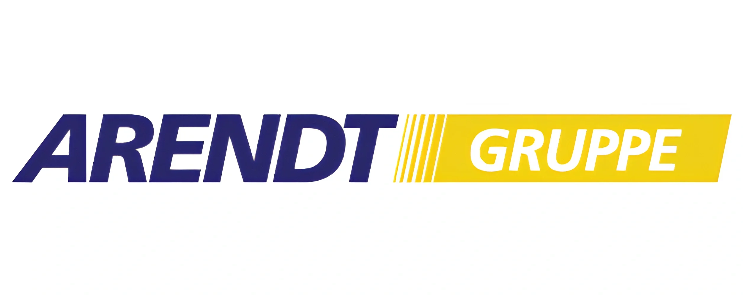 Logo mit blauer Textur für 'Aren't Gruppe' und gelbem Hintergrund mit weißem Text für 'GRUPPE'.