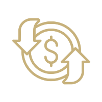 Money recycling or cash flow icon with dollar sign surrounded by circular arrows
