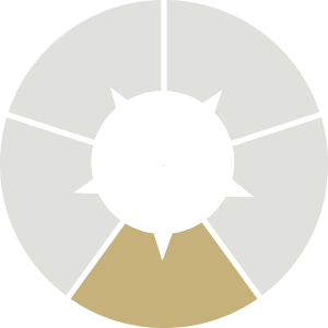 A circular chart divided into five segments with third section coloured gold and the rest in light grey.