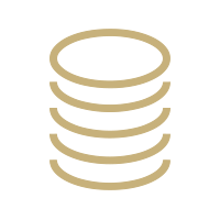 Stacked metallic rings or coins icon.