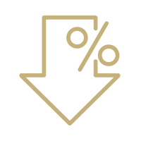 Gold downward arrow with a percentage symbol above it