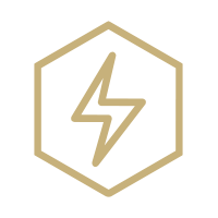 A gold-colored hexagon with a lightning bolt symbol inside.