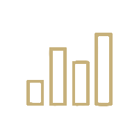 Gold-colored bar chart with four vertical bars of varying heights