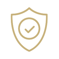 Shield icon with a checkmark and a circle in the center indicating security or protection.