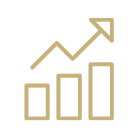 A rising line graph with three bars indicating growth or progress.