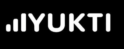 Close-up of the text 'YUKTI' in white letters on a black background.