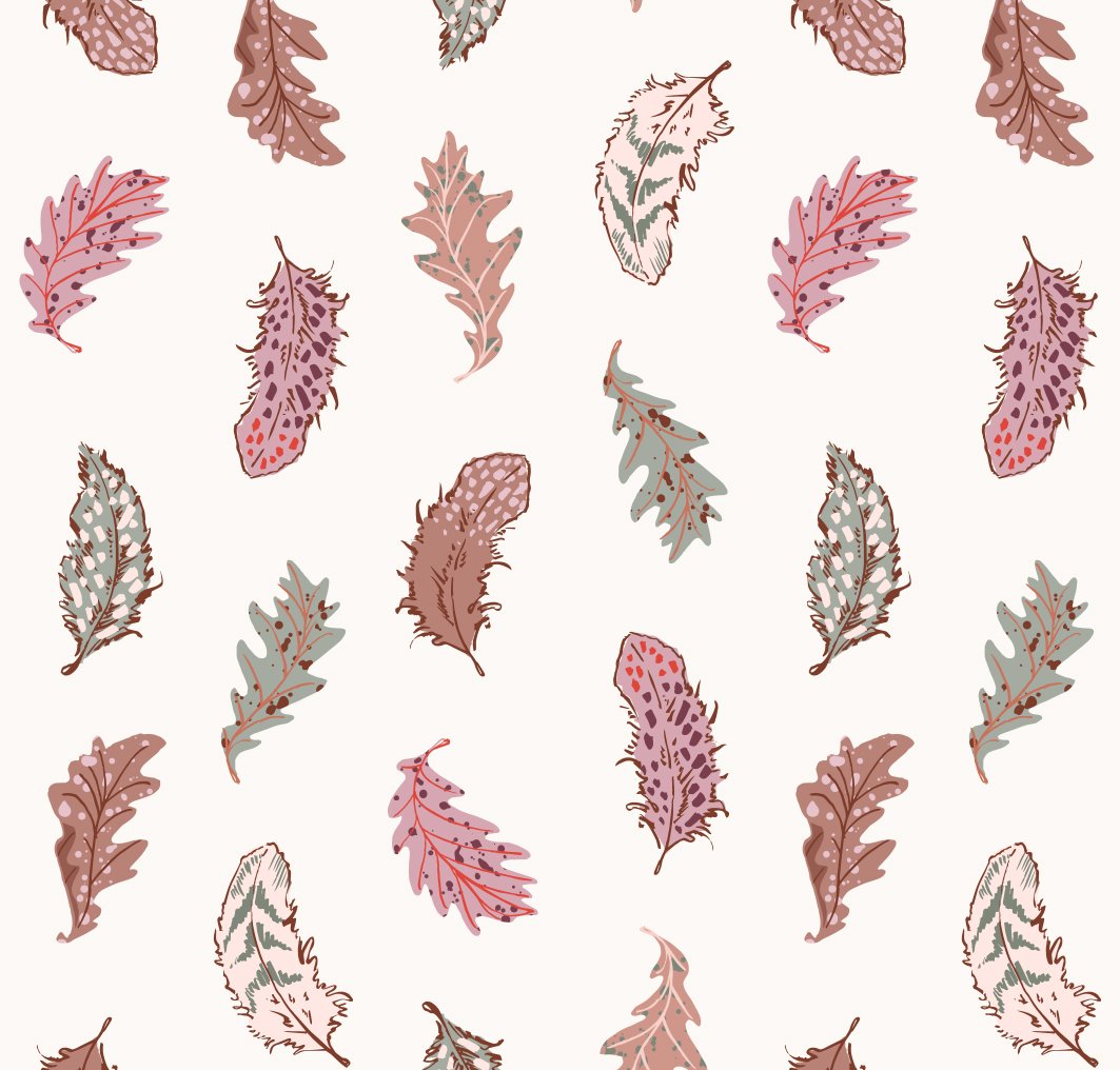 Hand-drawn feathers and leaves with fresh fall colors