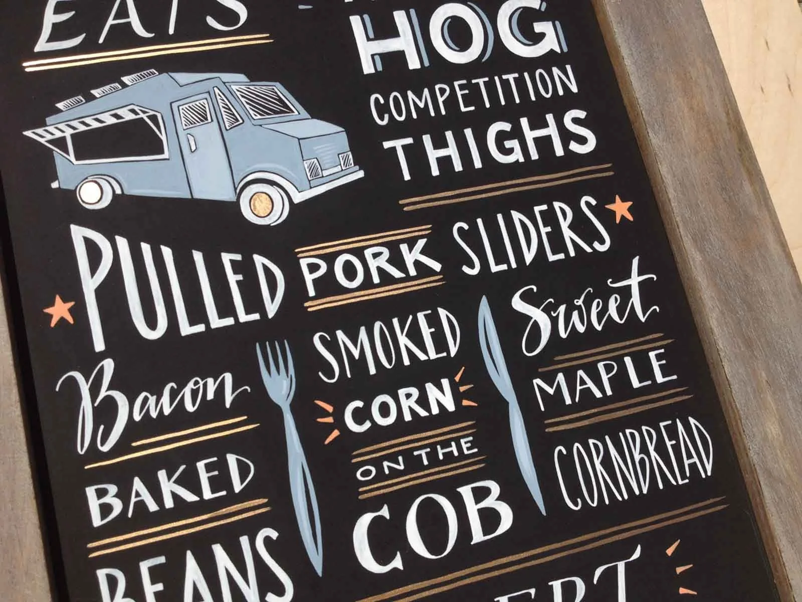 Hand_lettered_hand_painted_chalkboard_BBQ_sign_Bacon_Peach_Food_truck_Husky_hog_chicago_pig_illustration-12.jpg