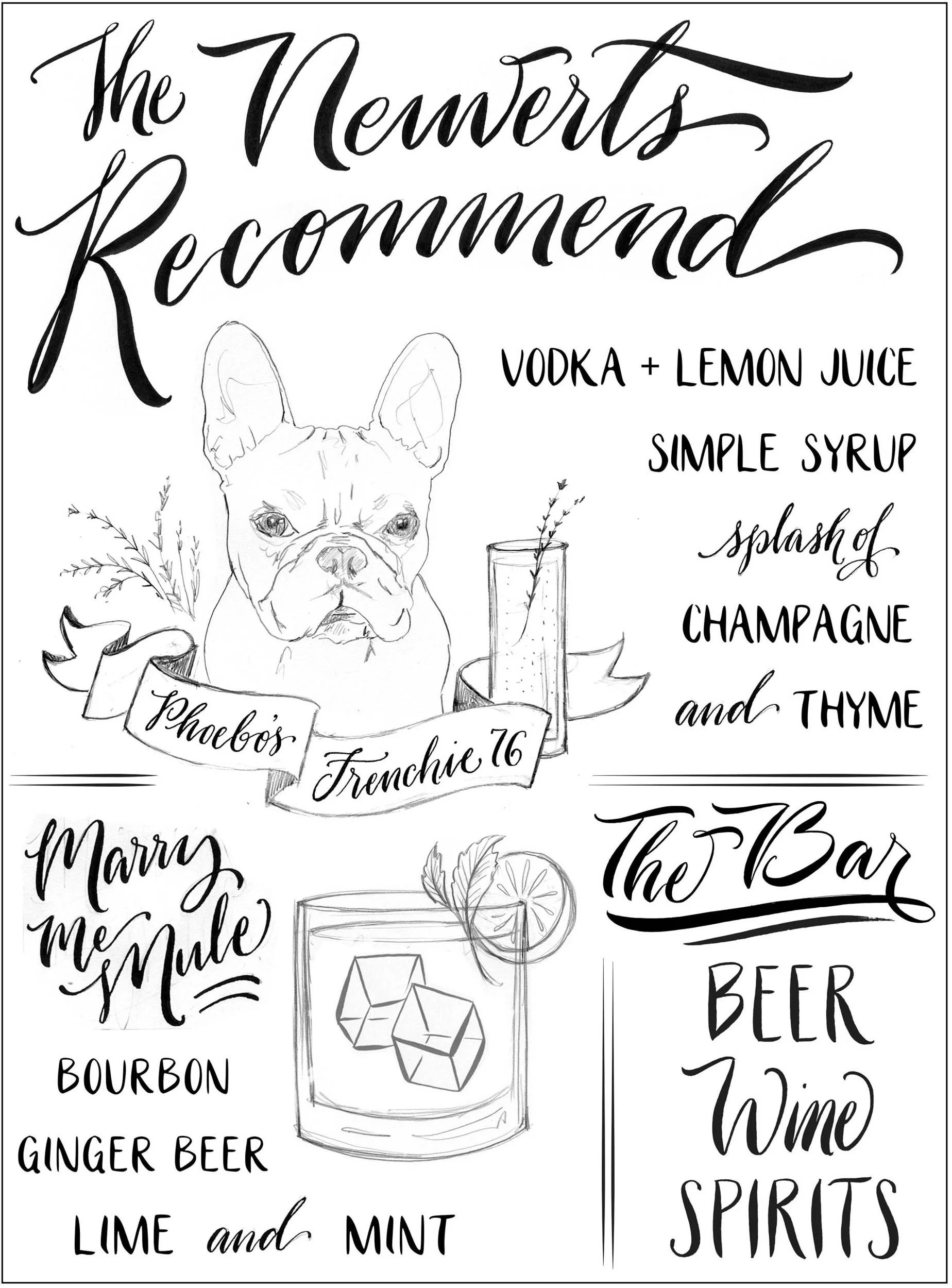 Sku0001Custom Hand-Painted Wedding Bar Sign _ Pet Portrait Cocktail Menu _ Dog Illustration with Hand Lettering on Wood Phoebos Frenchy -10.jpg