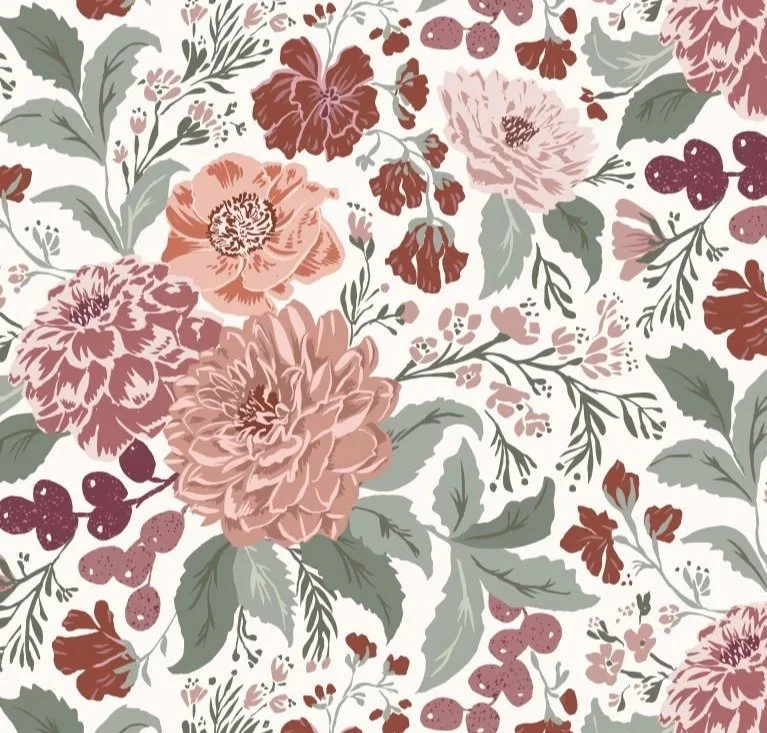 Dahlia Blooms, Berries, and sage greenery
