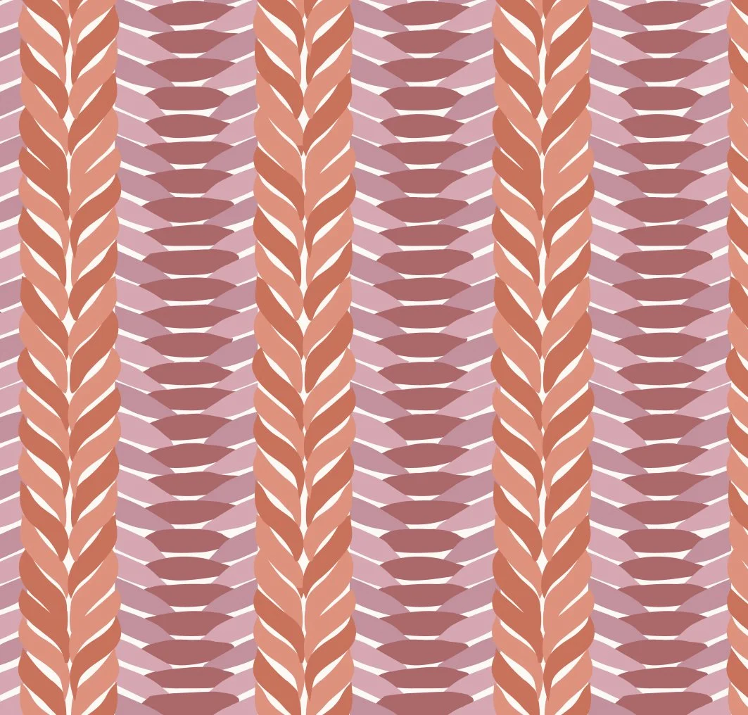 Sweater pattern with terracotta, mauve, and light eggplant