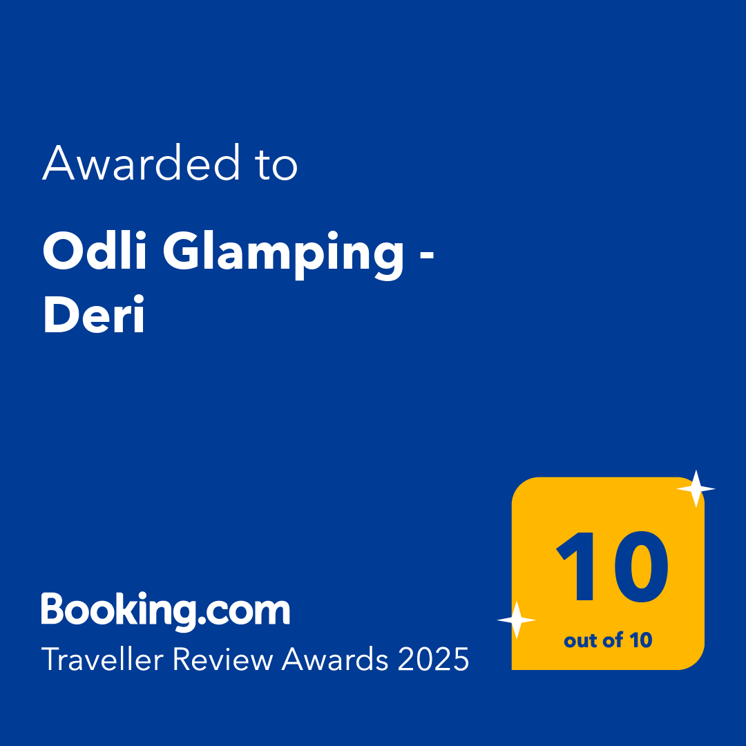Award certificate from Booking.com for Odli Glamping - Deri, with a score of 10 out of 10 from the Traveller Review Awards 2025.