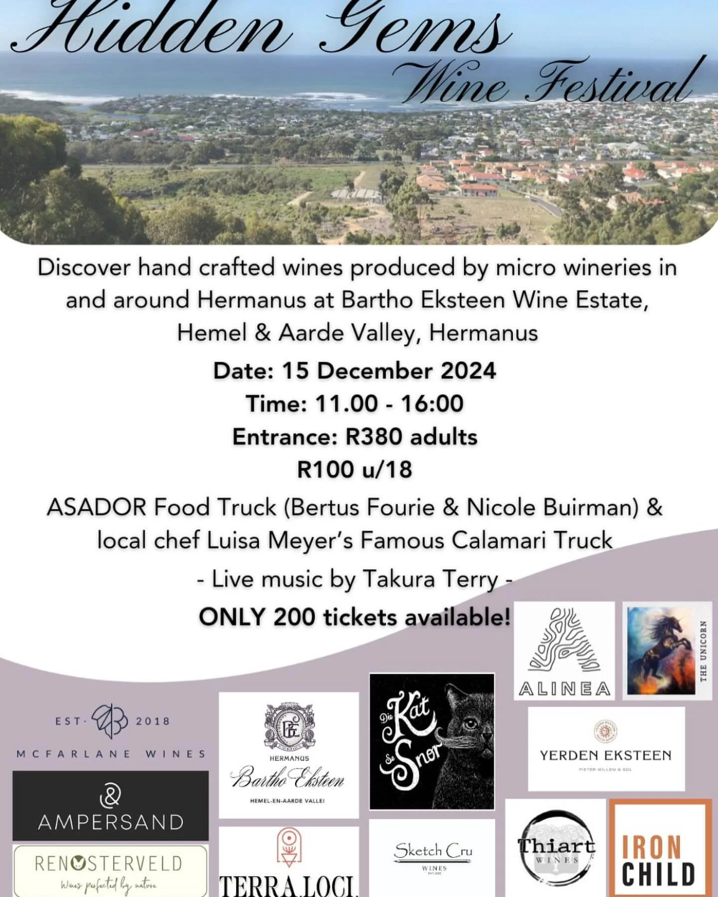 30 something tickets left for this Gem of a wine fest🍷 Get yours from Quicket asap to avoid missing out and running dry🥂

#HermanusWine #hiddengems #WineFest

@terraloci @bartho.eksteen.wine.estate @katsesnorwines @ampersand_wines @renosterveldwine