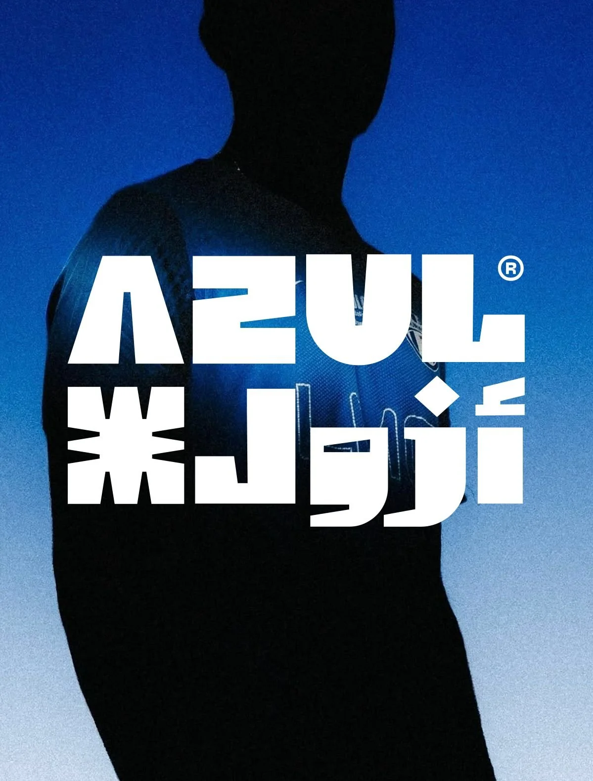 Silhouette of a person with a blue background, wearing a sports jersey with the text "NIKE". Large, bold, white Japanese characters and symbols overlay the image.