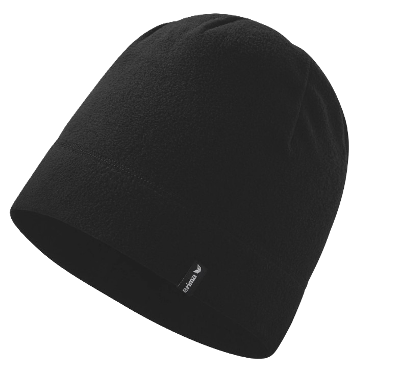 Black Primaloft beanie hat with a small logo tag.
