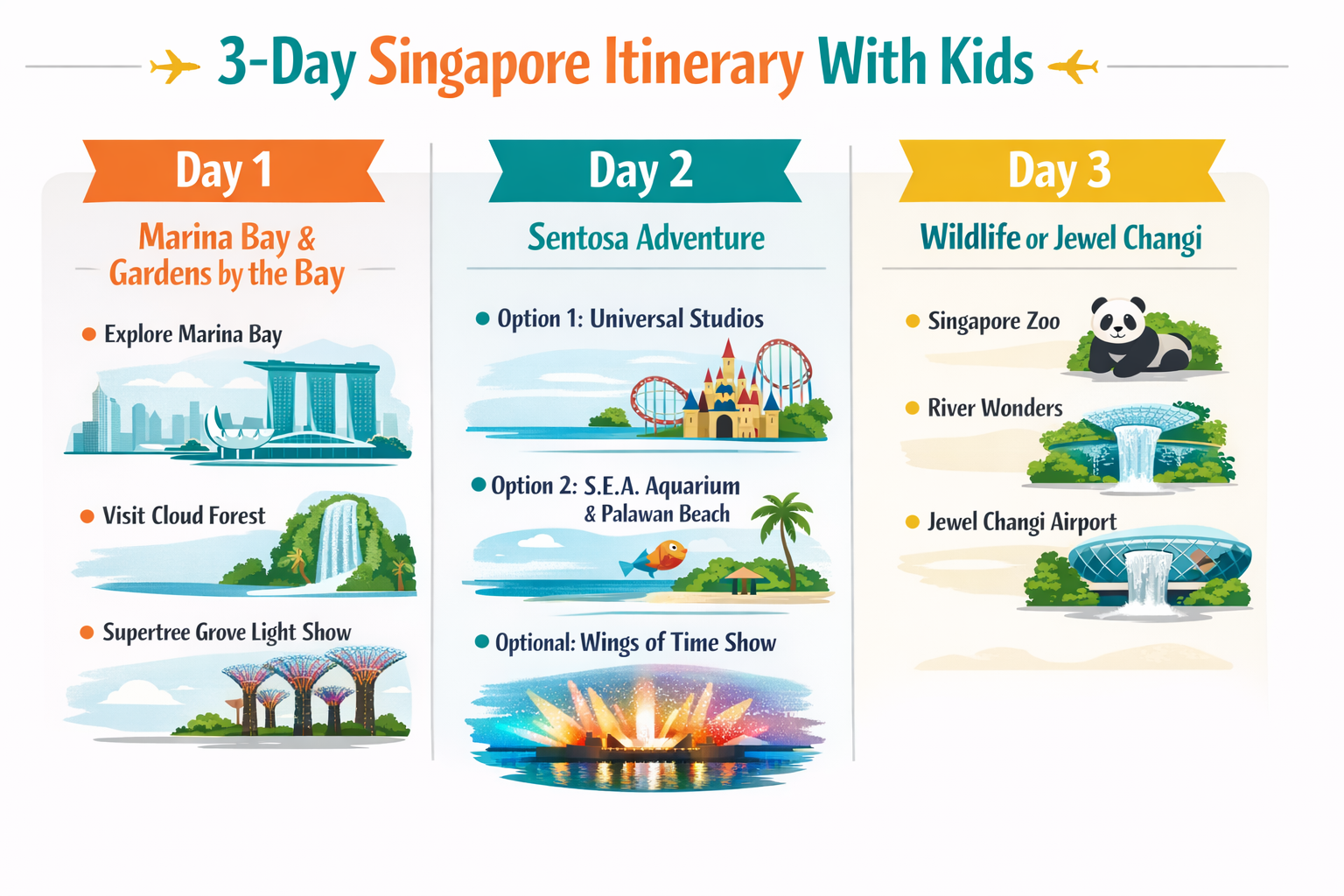 3 day Singapore itinerary with kids including Marina Bay, Sentosa and Singapore Zoo
