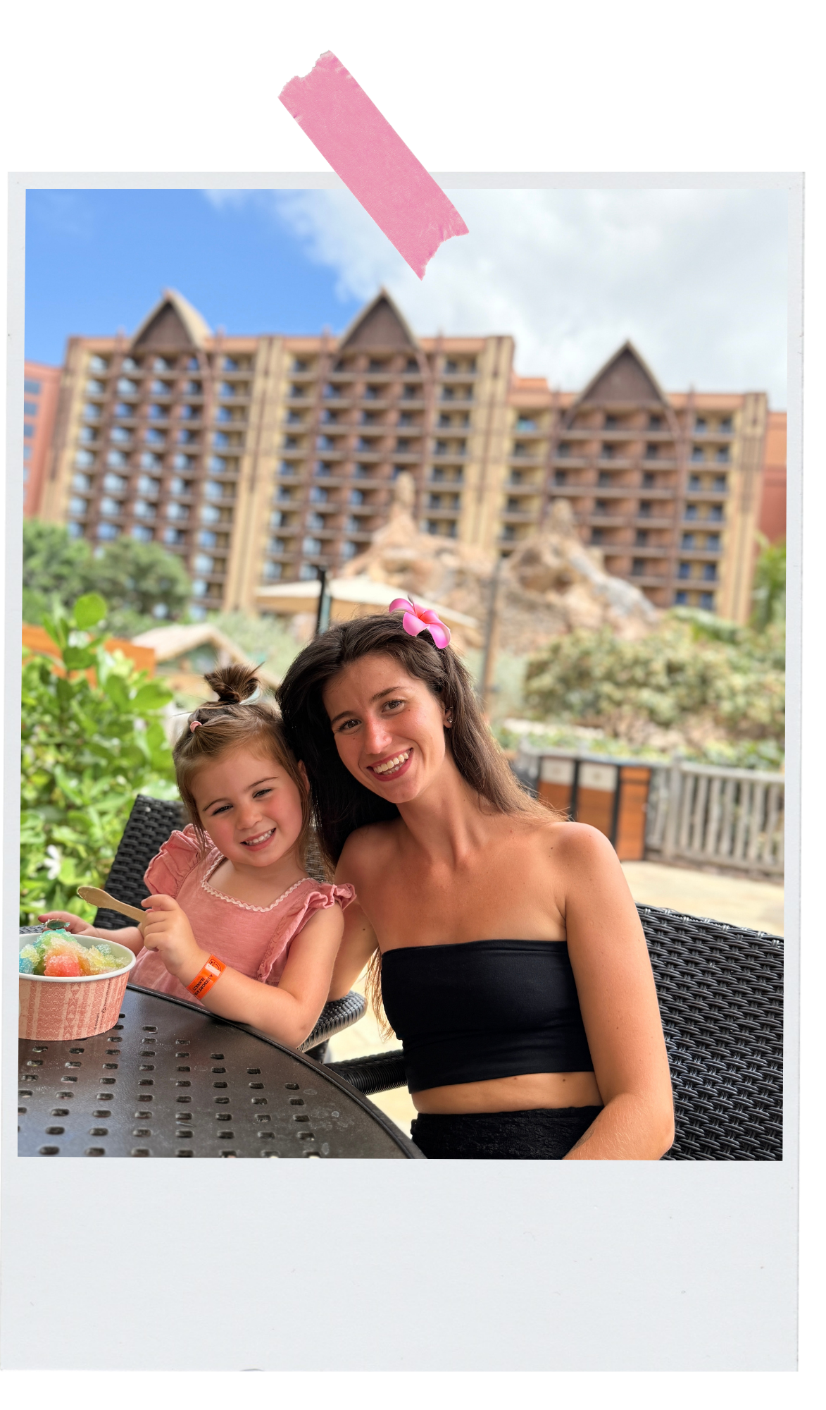 Chloe and Athena enjoying shaved ice at Disney's Aulani Resort and Spa in Hawaii for the Doherty Diaries