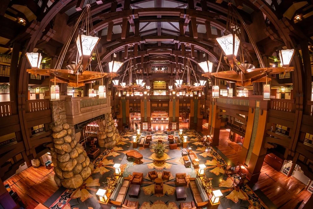 The lobby of Disneys Grand Californian Hotel and Spa in Disneyland California