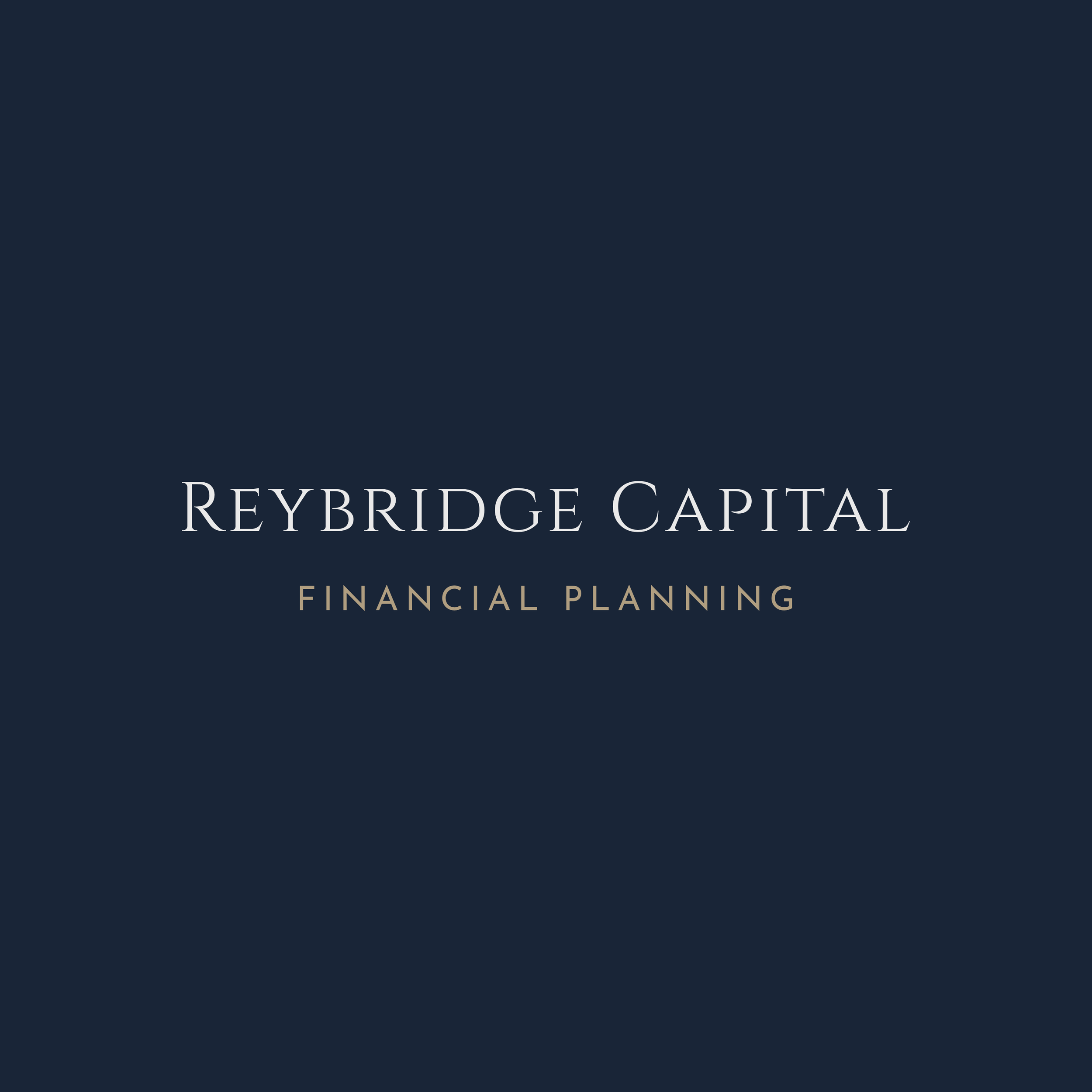 Reybridge Capital Financial Planning logo with dark blue background - Here, this represents link through to downloadable Client Brochure PDF