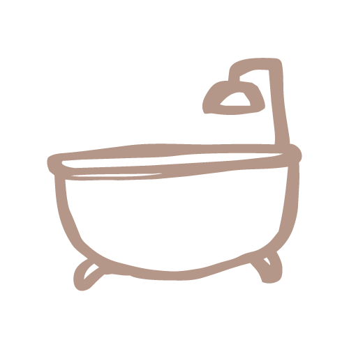 Outline drawing of a bathtub with a faucet on the side.