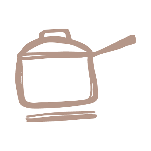 A simple line drawing of a kitchen pan.