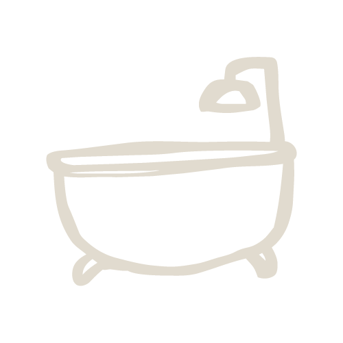 Outline drawing of a bathtub with a showerhead attached.