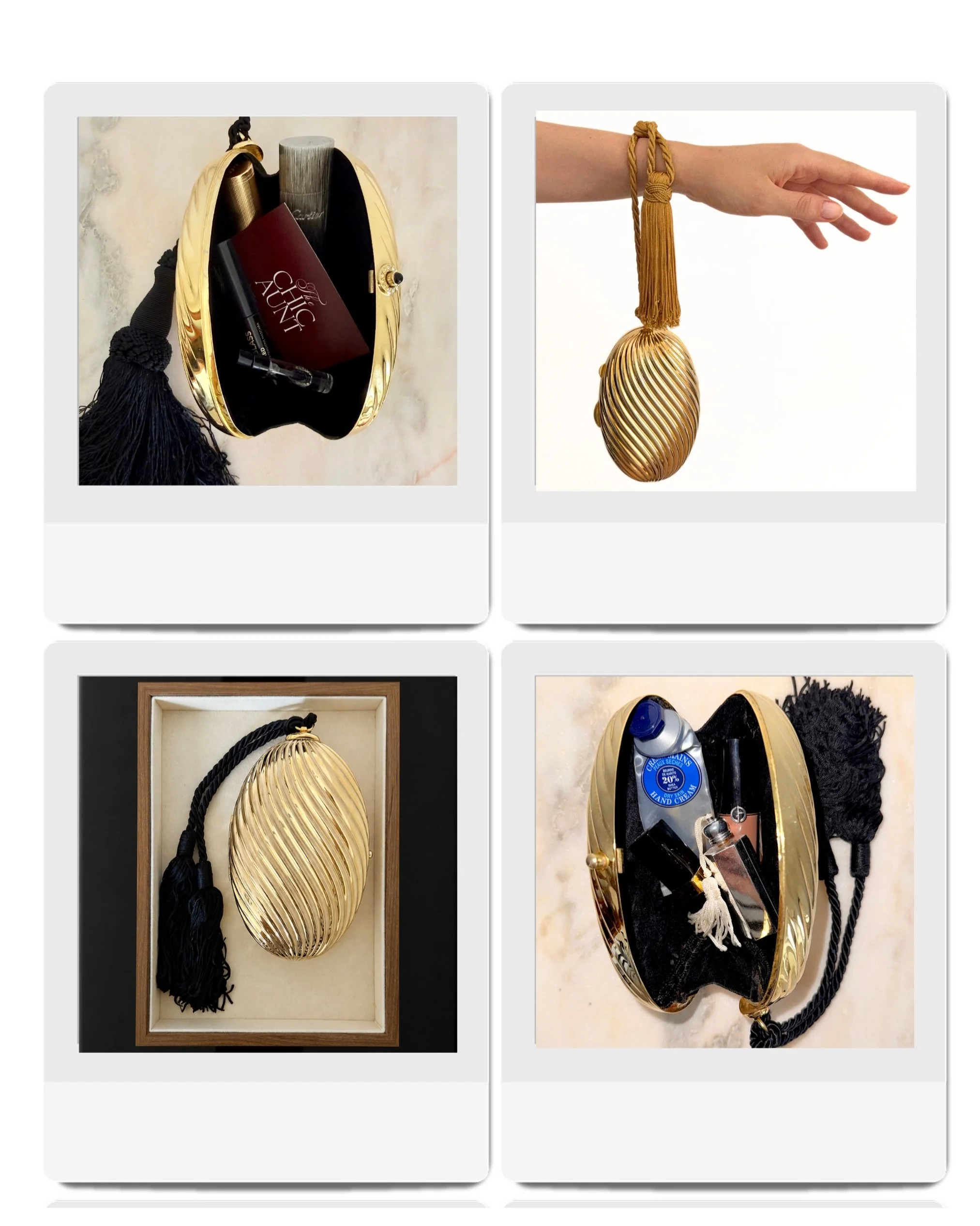 Gold clutches from the new drop available at thechicaunt.com ✨

#thechicaunt #tasselbag #vintagebag #vintagedhop #curatedselection