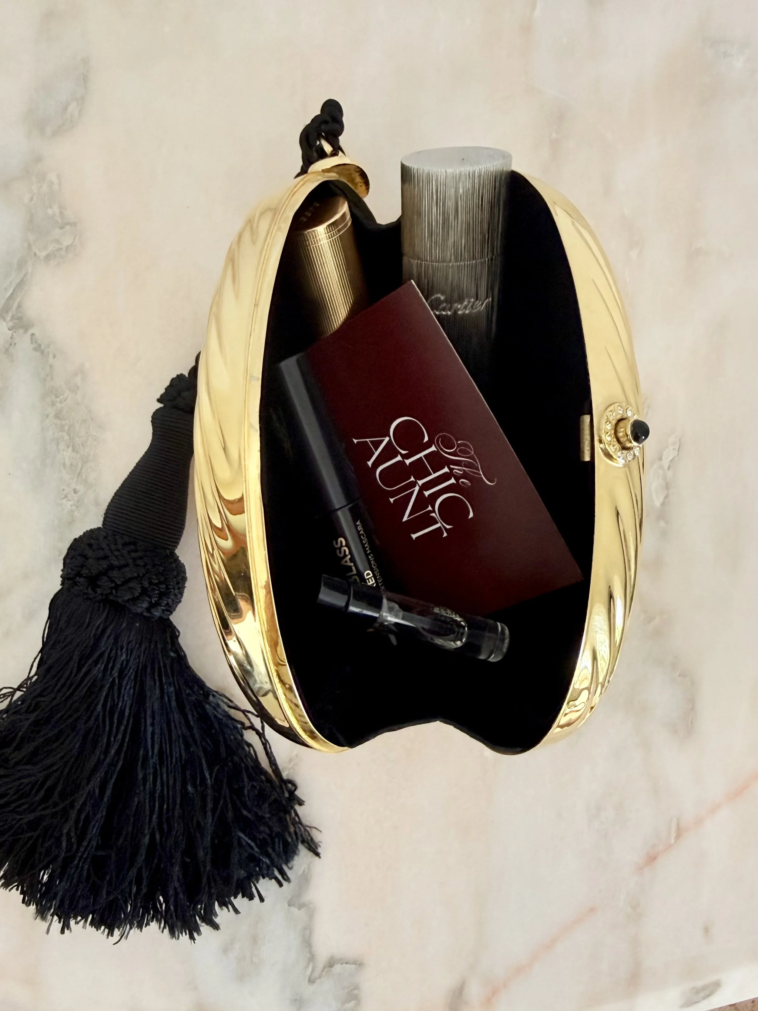 Fior London Gold Egg Minaudière 1980s Tassel Clutch 13.jpeg