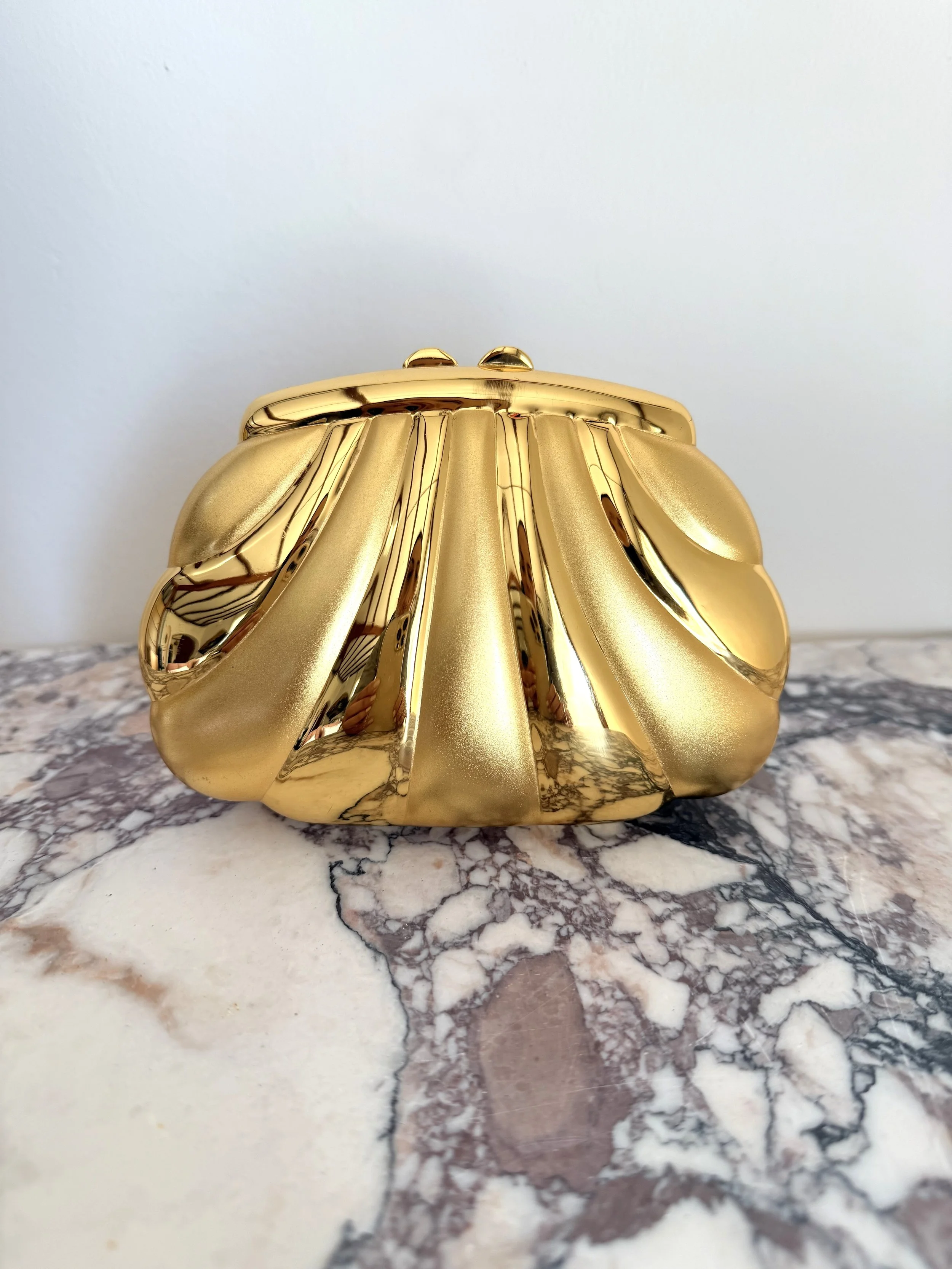 Vintage Gold Shell Clutch Bag with original box