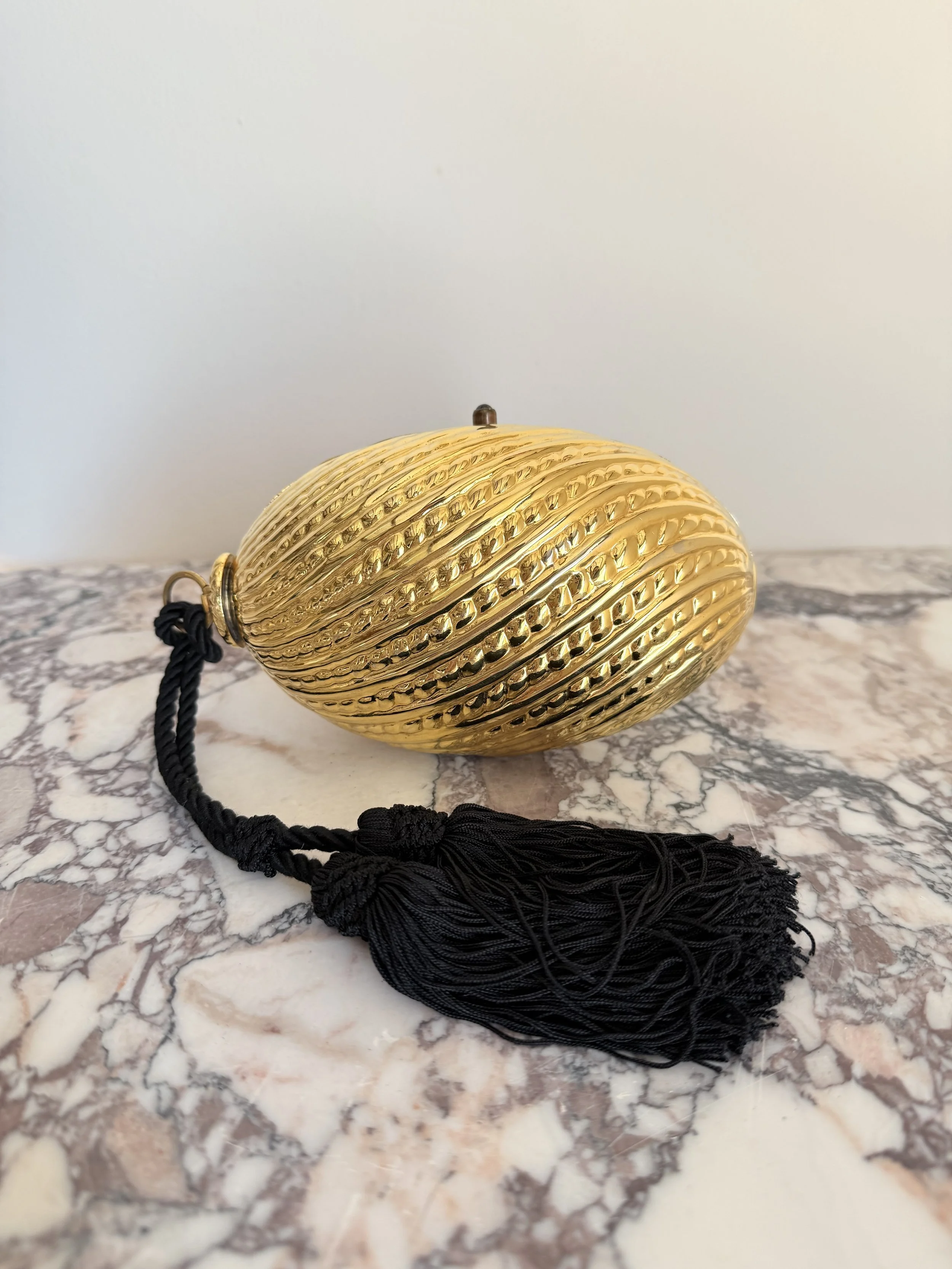 Rare Vintage Gold Oval Clutch with Tassel