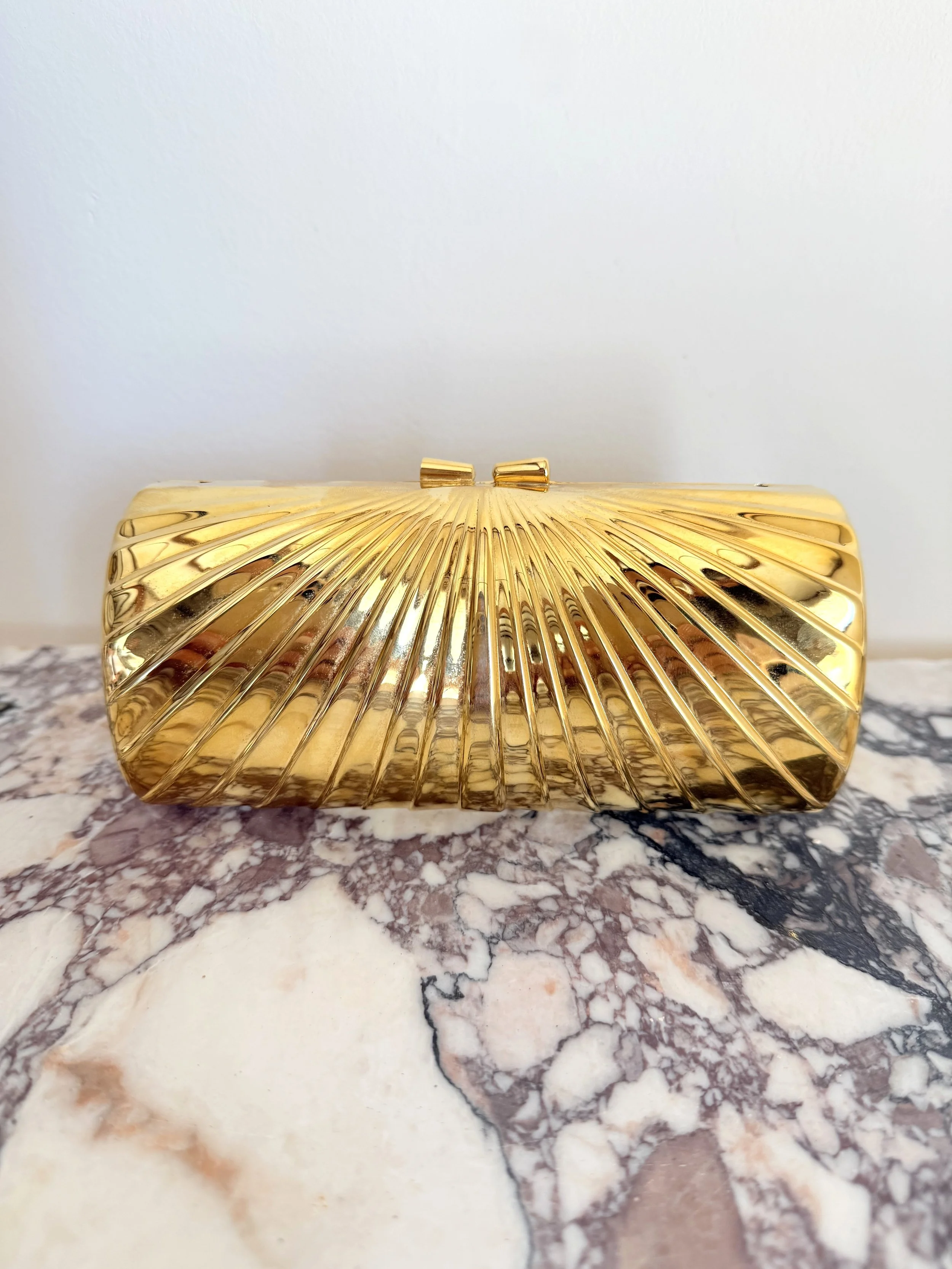 80s  Gold Ribbed Clutch Bag