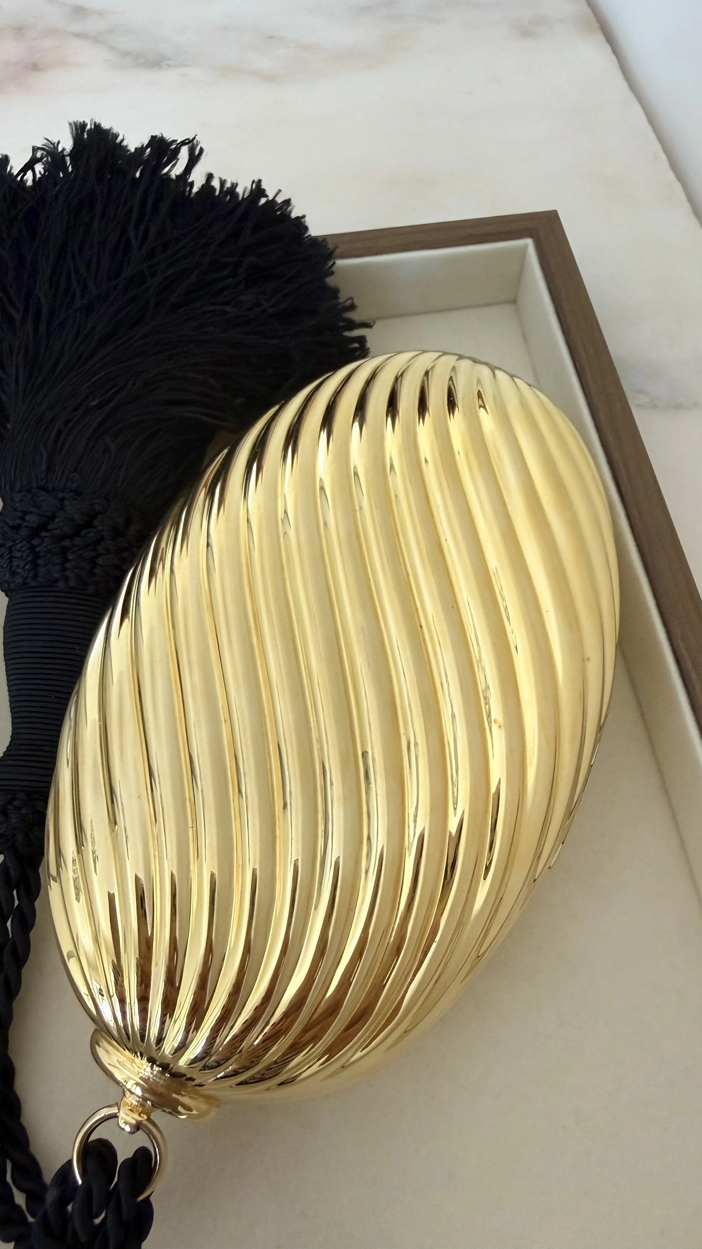 Fior London Gold Egg Minaudière 1980s Tassel Clutch 9.jpeg