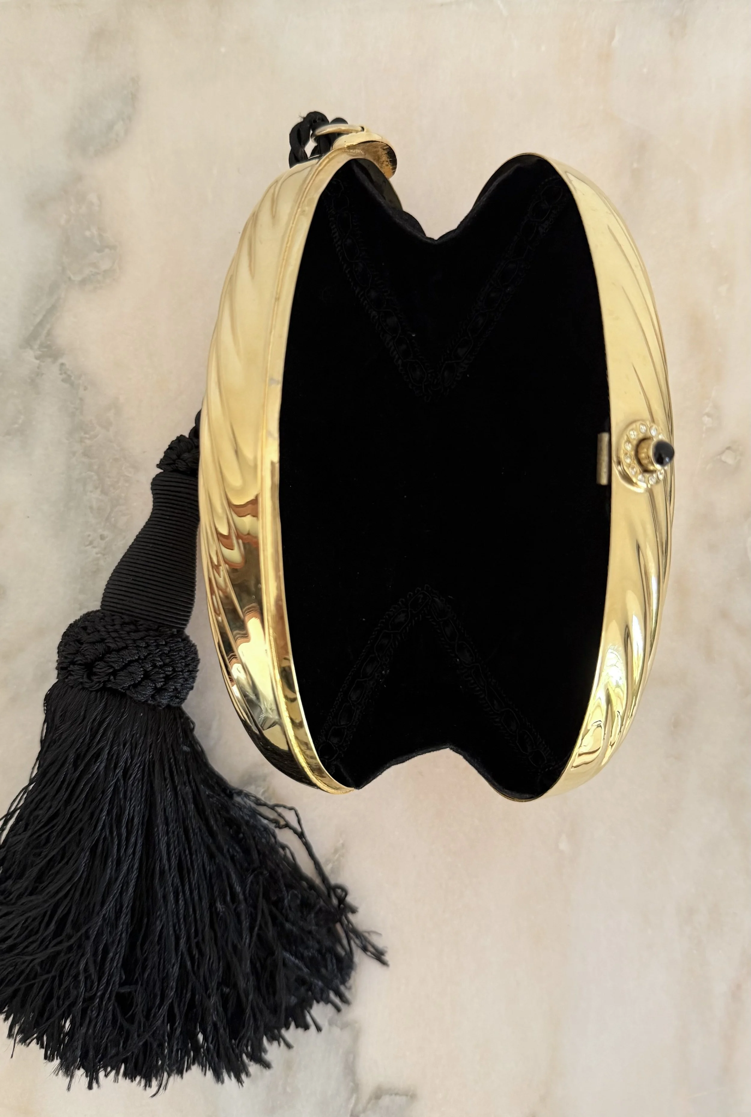 Fior London Gold Egg Minaudière 1980s Tassel Clutch 12.jpeg